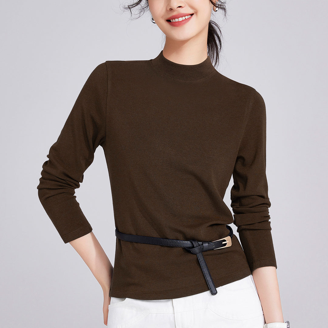 Damen-Langarmshirt aus Wollmischung mit Stehkragen
