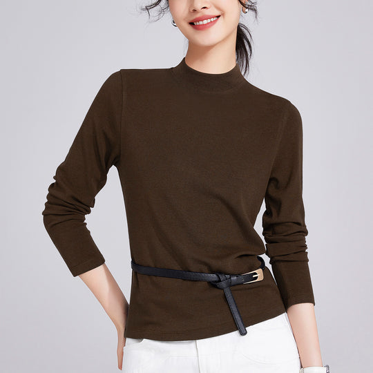 Damen-Langarmshirt aus Wollmischung mit Stehkragen