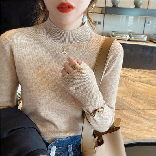 Vielseitiger Damen-Strickpullover mit Stehkragen