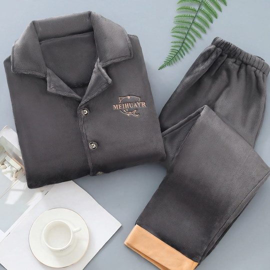 Warmer Herren-Hausanzug aus Flanell und Korallenfleece