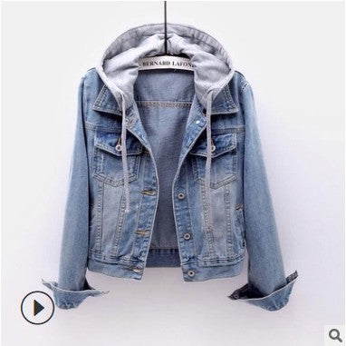 Gefütterte Damen-Jeansjacke mit abnehmbarer Kapuze