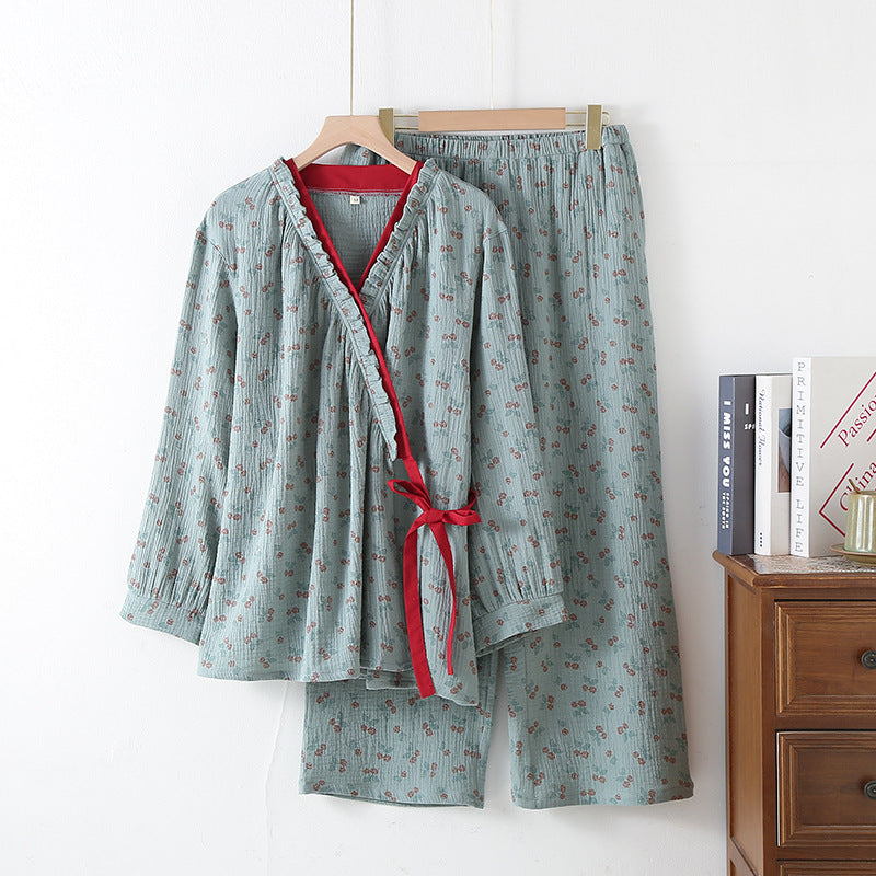 Damen-Pyjama-Set im Kimono-Stil mit Blumenmuster