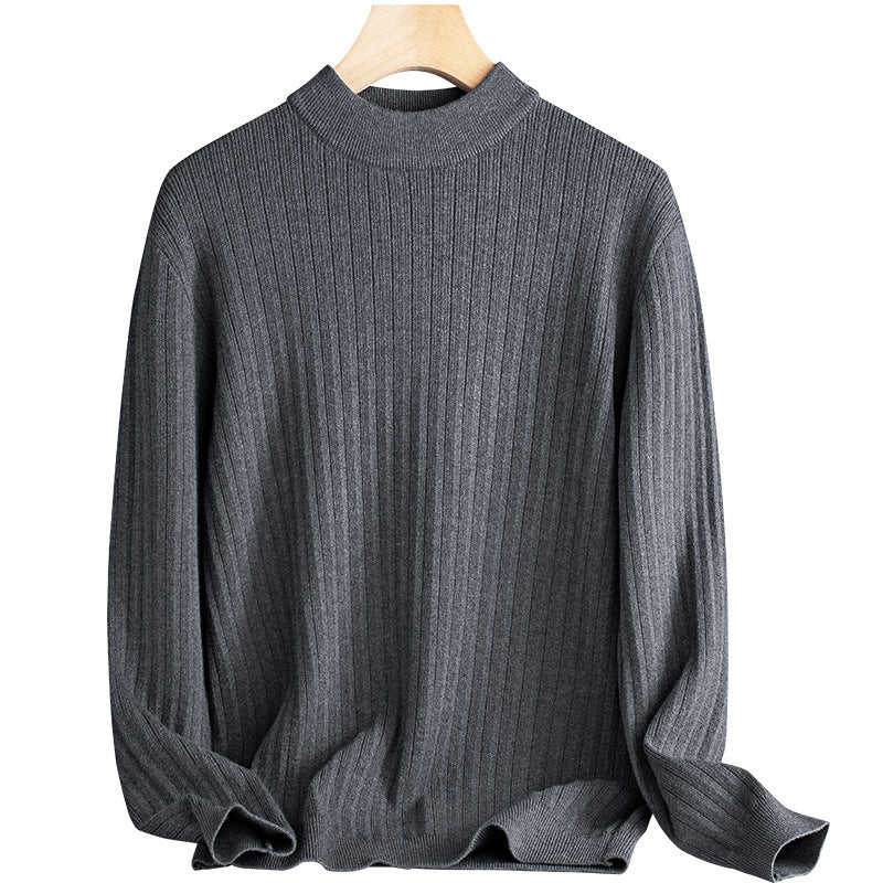 Herren-Strickpullover aus Wolle und Lyocell, Stehkragen