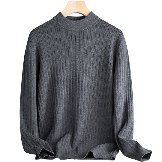 Herren-Strickpullover aus Wolle und Lyocell, Stehkragen