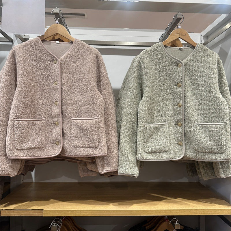 Damen-Strickjacke aus Lammfell-Imitat und Fleece