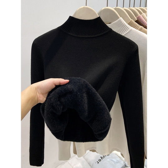 Gefütterter Damen-Strickpullover mit hohem Kragen