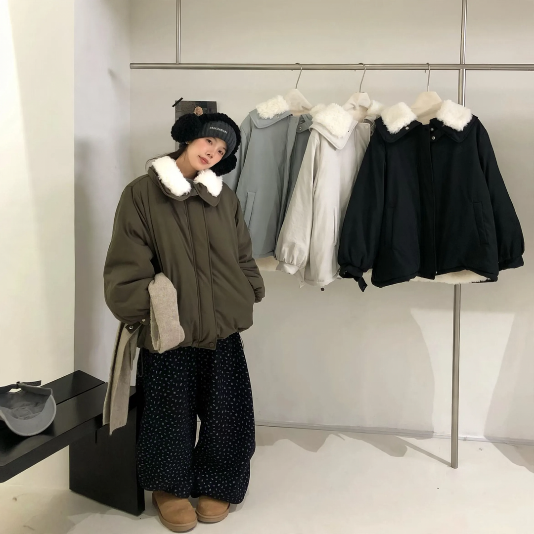 Lammfleece-Parka, lässiger Schnitt
