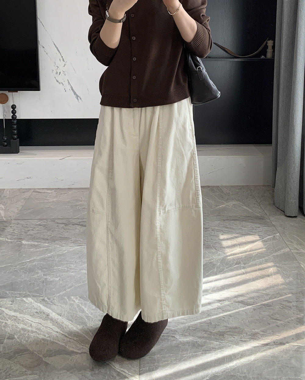 Damen-Kordhose, weit geschnitten, 7/8-Länge