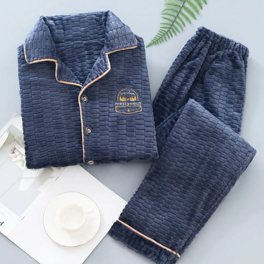 Warmer Herren-Hausanzug aus Flanell und Korallenfleece
