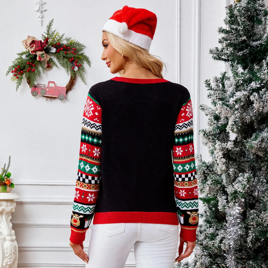 Weihnachts-Strickpullover mit Rentier-Motiv