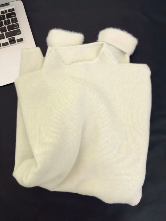 Schlichter Damen-Pullover mit Stehkragen, gefüttert