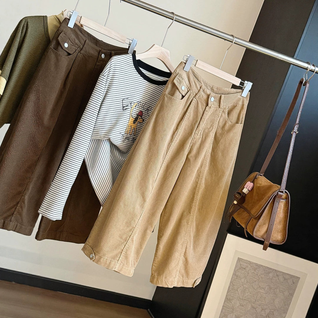 Damen-Cordhose, 7/8-Länge, weites Bein