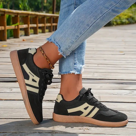Damen lässige Turnschuhe mit niedrigem Absatz, Schnürung Mode Schuhe