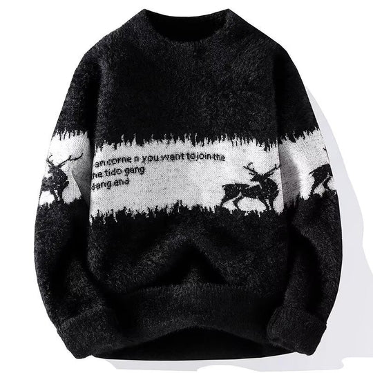 Herren-Strickpullover mit Rentier-Motiv und Stehkragen