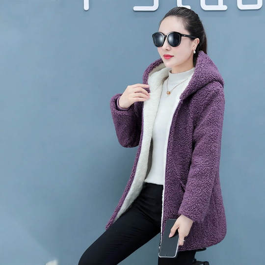 Locker Cardigan-Mantel mit Teddyfleece, mittellang