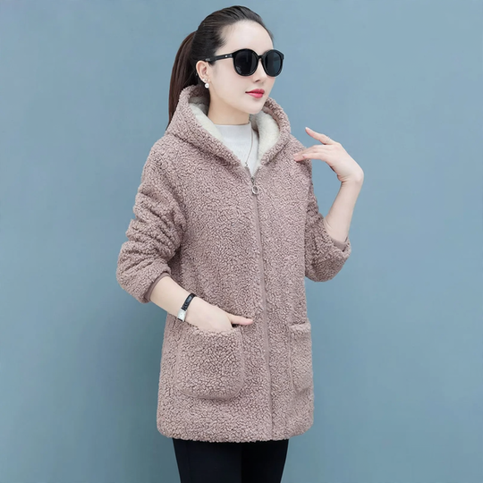 Locker Cardigan-Mantel mit Teddyfleece, mittellang