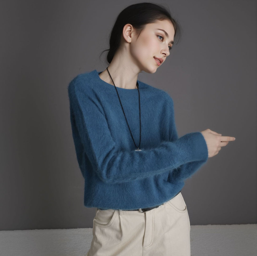 Damen-Wollpullover, Kaschmir-Mix, Rundhalsausschnitt