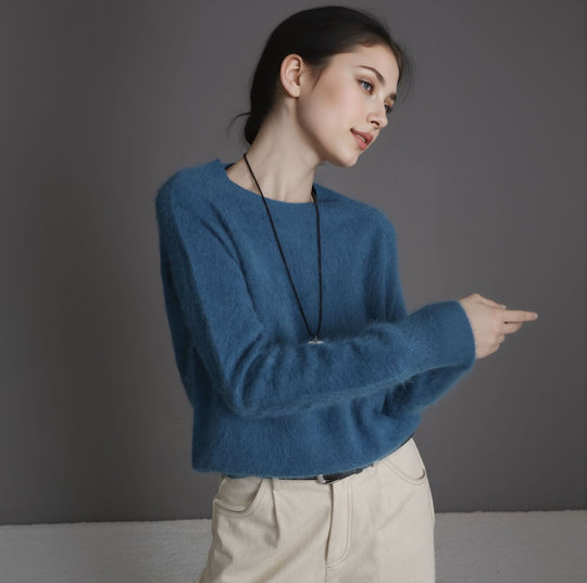 Damen-Wollpullover, Kaschmir-Mix, Rundhalsausschnitt