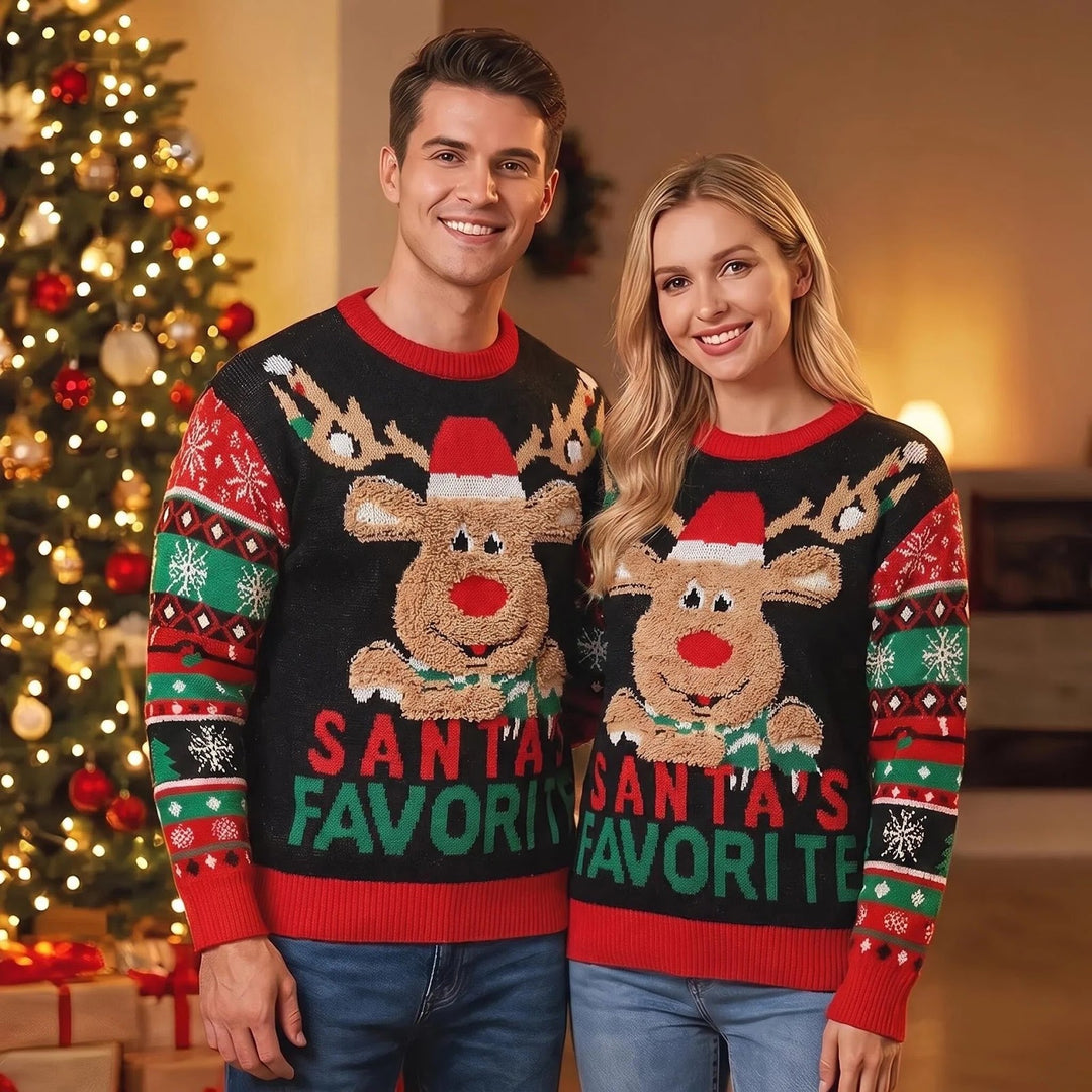 Weihnachts-Strickpullover mit Tiermotiven