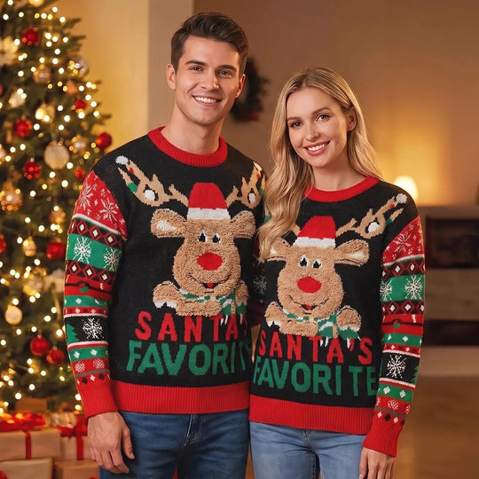 Weihnachts-Strickpullover mit Tiermotiven