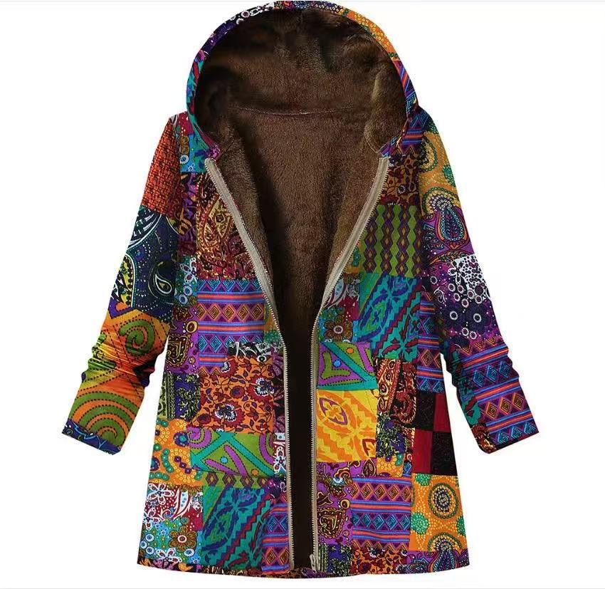 Gefütterte Kapuzenjacke mit Reißverschluss und Print
