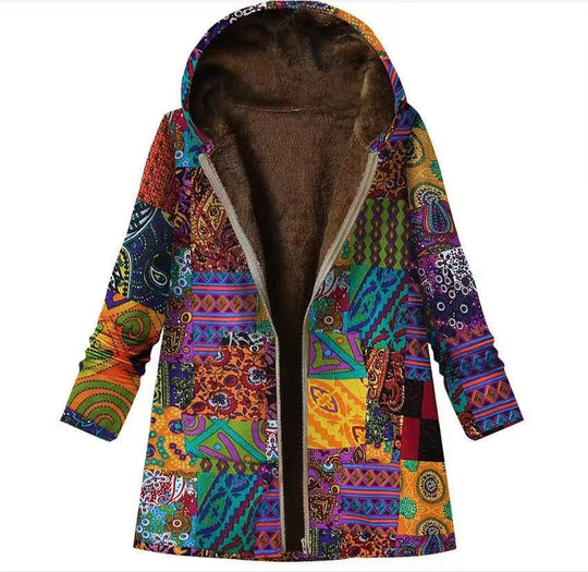 Gefütterte Kapuzenjacke mit Reißverschluss und Print