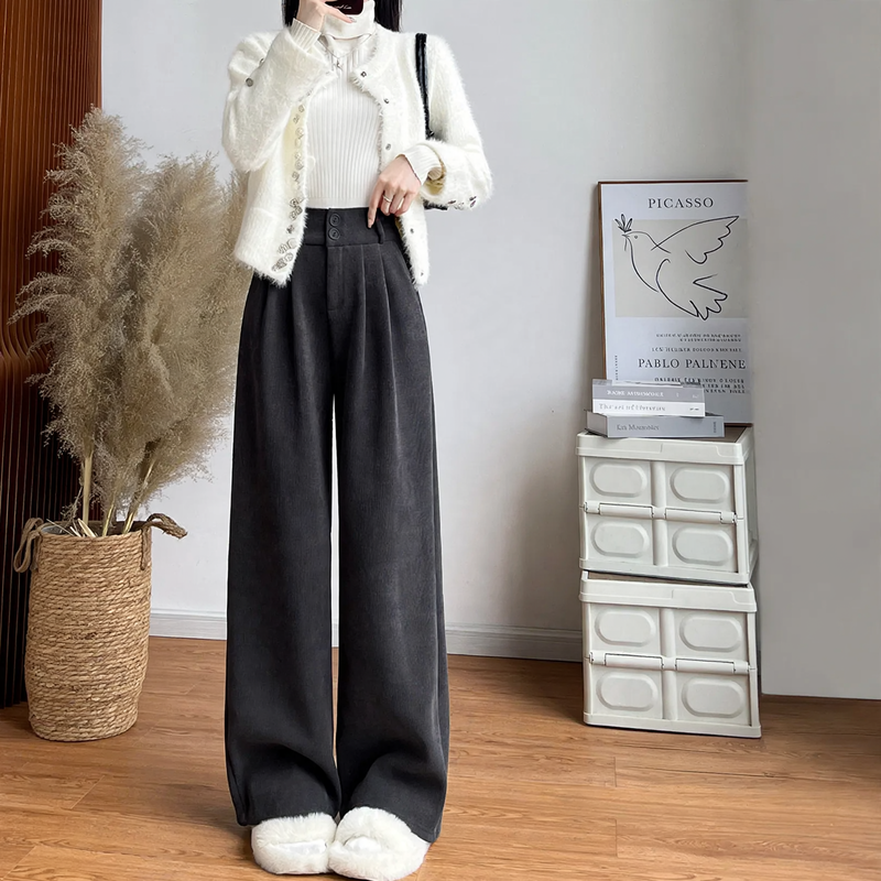 Gefütterte Cord-Hose für Damen, weit geschnitten