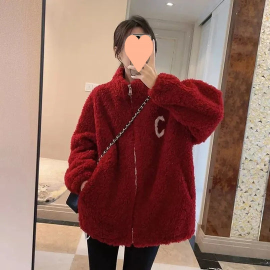 Damen-Baseballjacke aus Lammfleece-Imitat