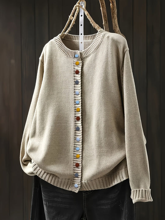 Damen Strickkarteigan mit Knöpfen