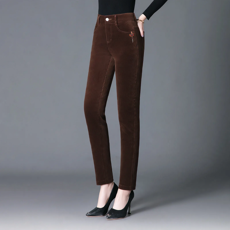 Damen-Cordhose, gerade, gefüttert, elastisch