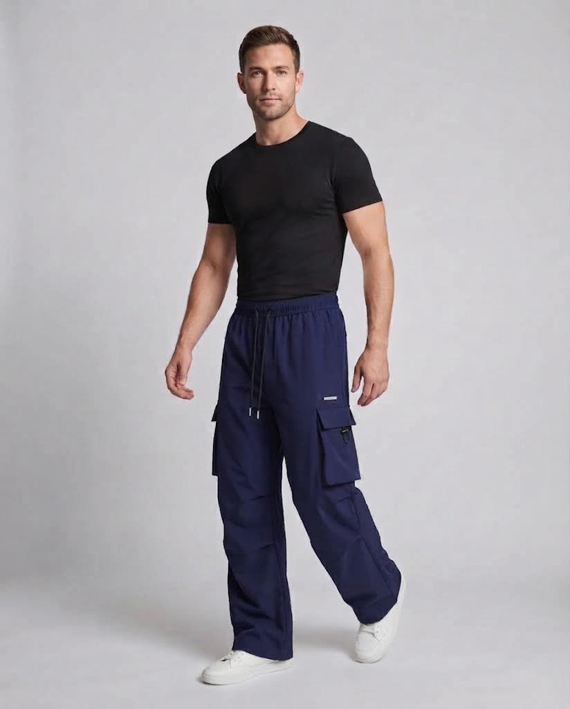 Herren Freizeit Cargo-Baggy-Hosen mit Kordelzug, multifunktionale Taschen und geradem Bein Nord Taschen