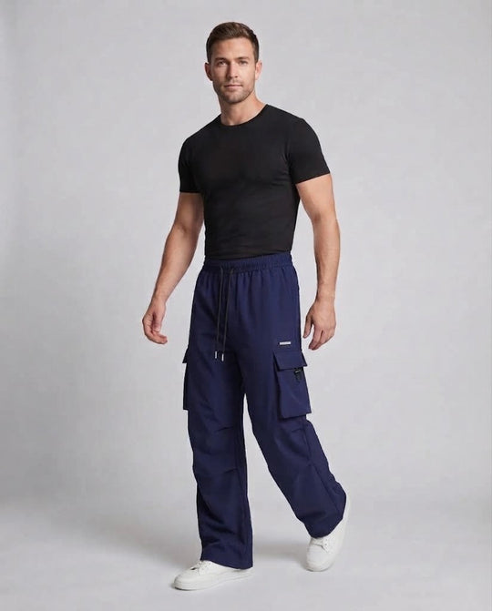 Herren Freizeit Cargo-Baggy-Hosen mit Kordelzug, multifunktionale Taschen und geradem Bein Nord Taschen