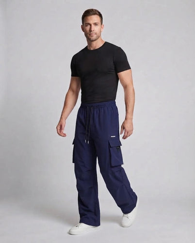 Herren Freizeit Cargo-Baggy-Hosen mit Kordelzug, multifunktionale Taschen und geradem Bein Nord Taschen
