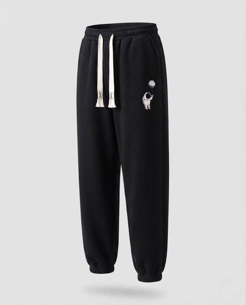 Herren gefütterte Fleece Jogginghose mit Kordelzug, elastischen Bündchen und Astronauten Druck Nord Taschen