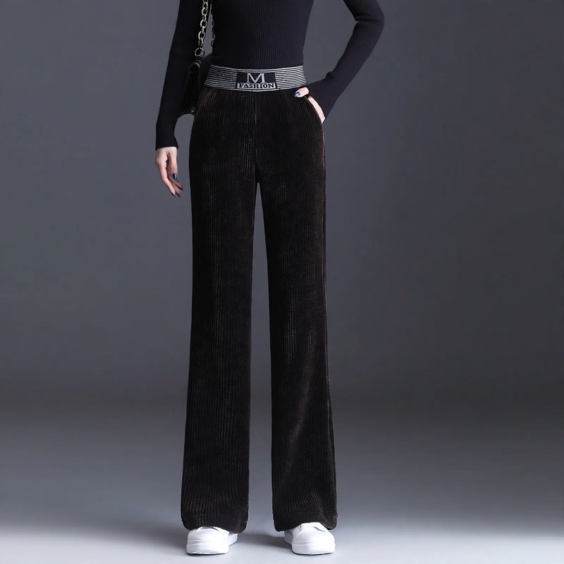 Damen-Cordhose mit weitem Bein und hohem Bund