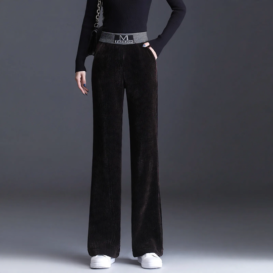 Damen-Cordhose mit weitem Bein und hohem Bund