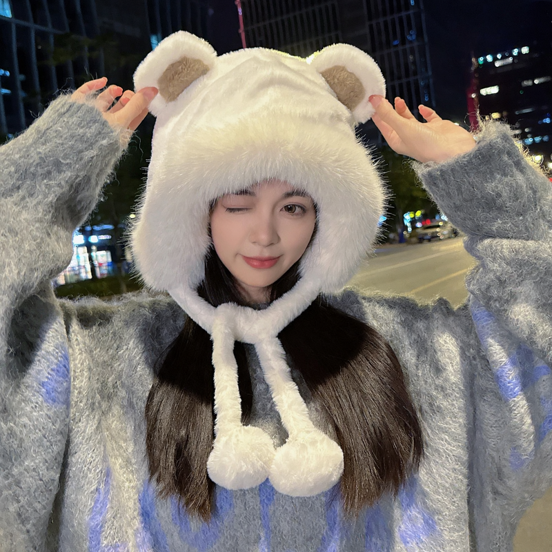 Plüsch-Set mit Kapuze, Schal und Handschuhen