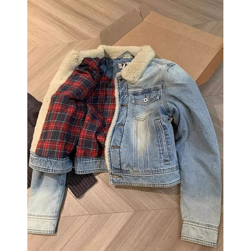 Vintage Jeansjacke mit Lammfleece-Futter