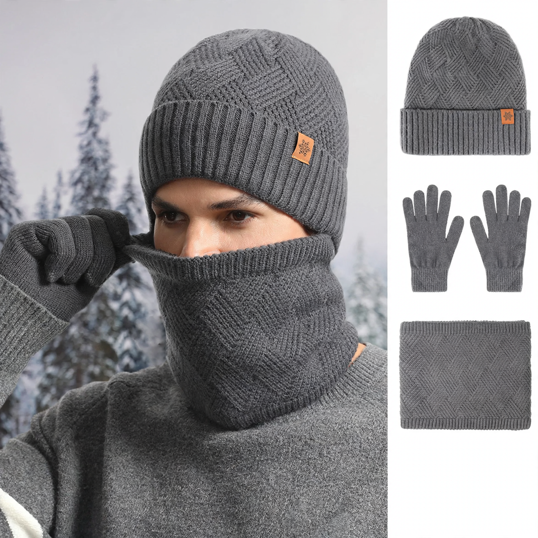 Herren Strick-Set: Mütze, Schal und Handschuhe, gefüttert