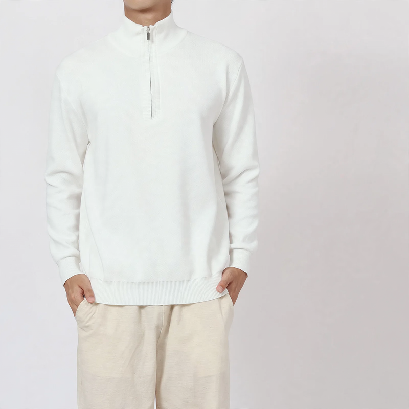Herren-Wollpullover mit Stehkragen und Reißverschluss