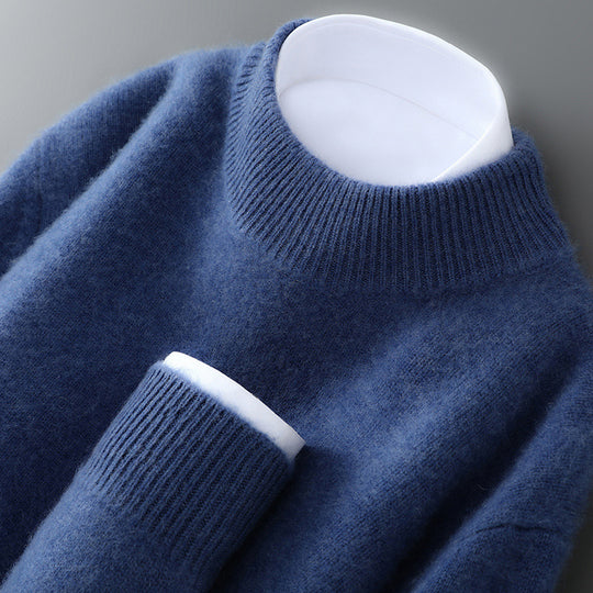 Herren-Wollpullover, halbhoher Kragen, gestrickt, locker