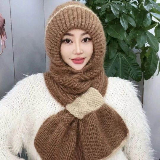 Gestricktes Mützen- und Schal-Set, gefüttert, winddicht