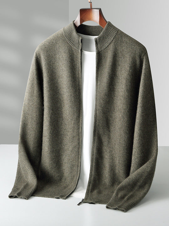 Herren-Strickjacke aus reiner Wolle, Stehkragen, 500g