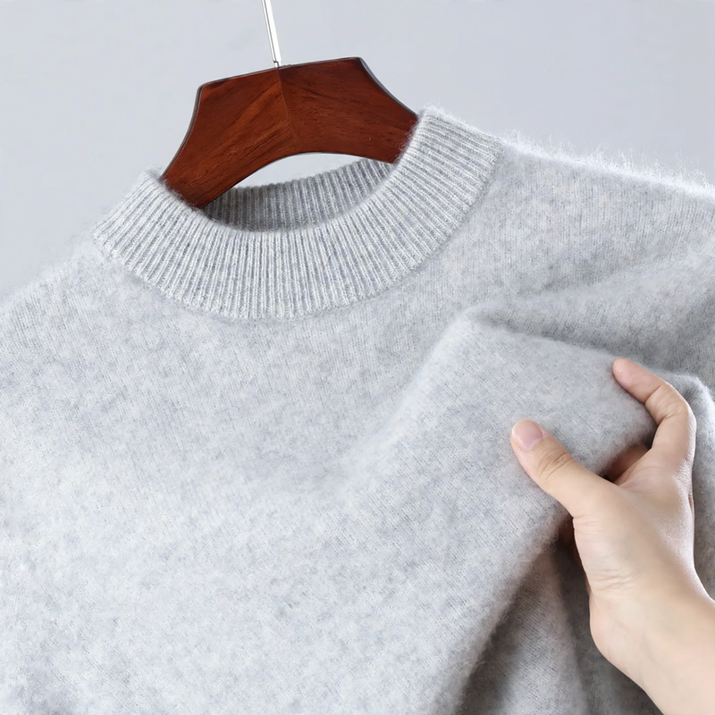 Herren-Wollpullover, Stehkragen, locker geschnitten