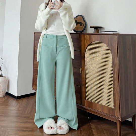 Damen-Cordhose, gefüttert, gerade geschnitten, hohe Taille