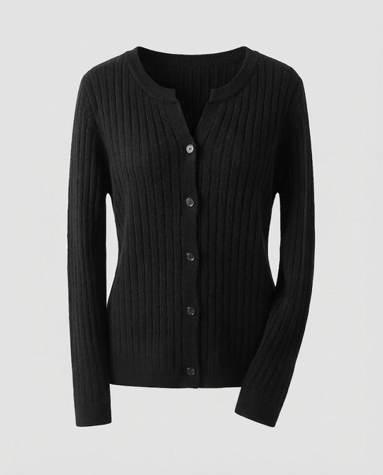Damen Gestrickter Rippen-Cardigan mit dezentem V-Ausschnitt und Knopfleiste Nord Taschen