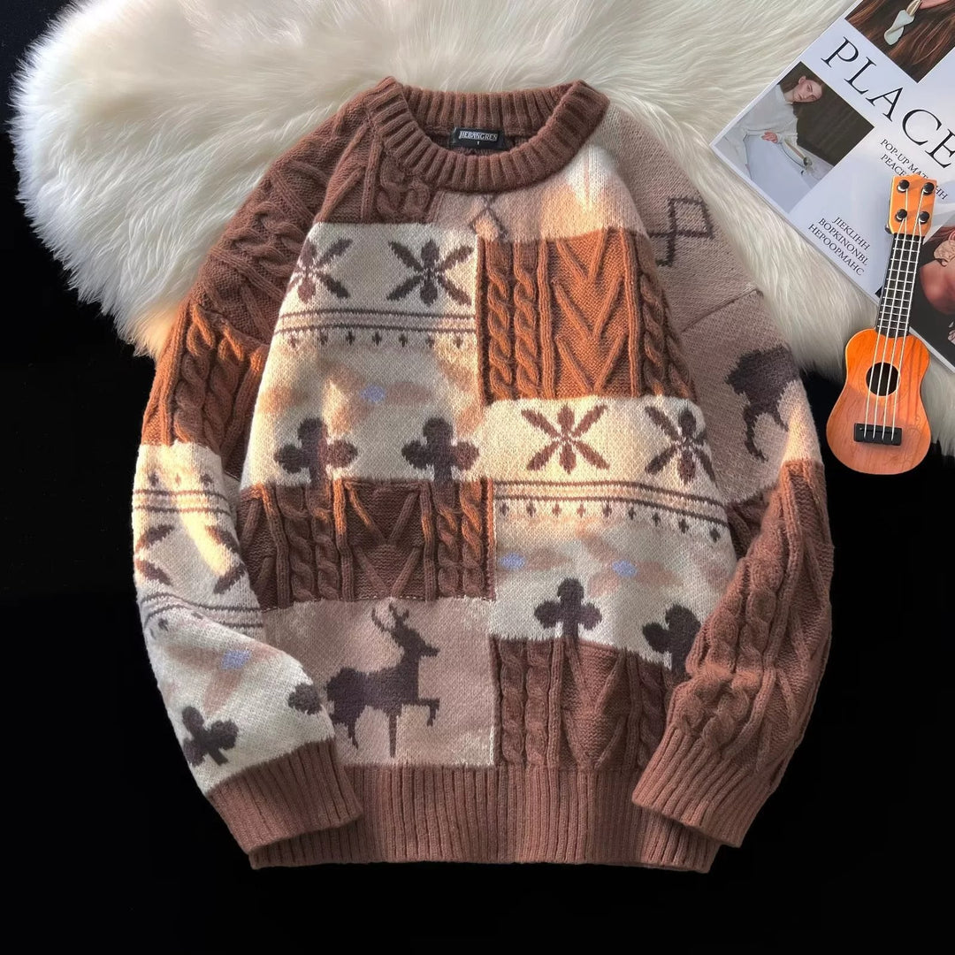 Retro Strickpullover für Paare, weihnachtliches Zopfmuster