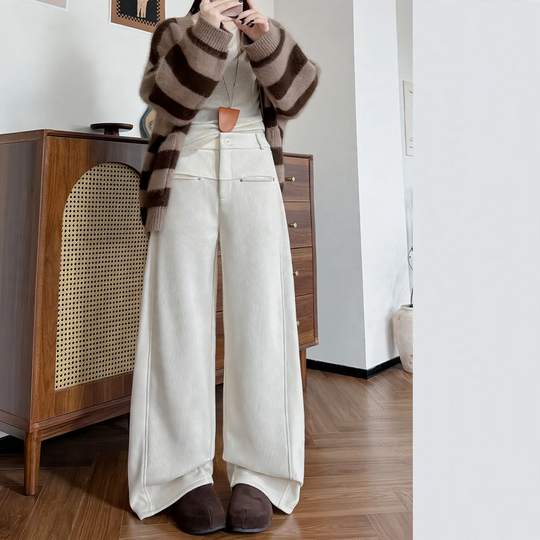 Damen-Cordhose, gefüttert, gerade geschnitten, hohe Taille