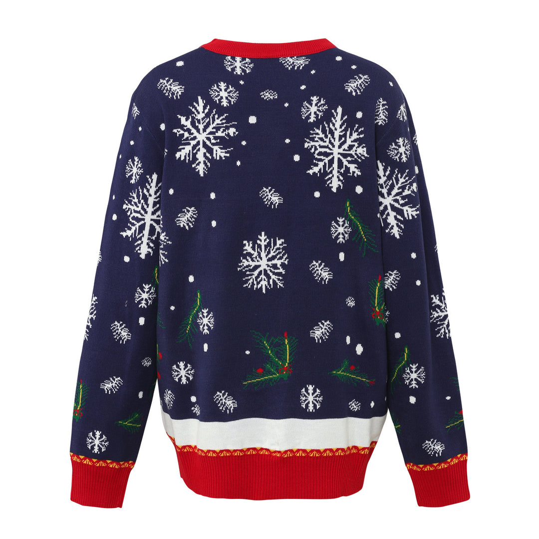Unisex-Weihnachtspullover mit Rentier- und Baum-Jacquard