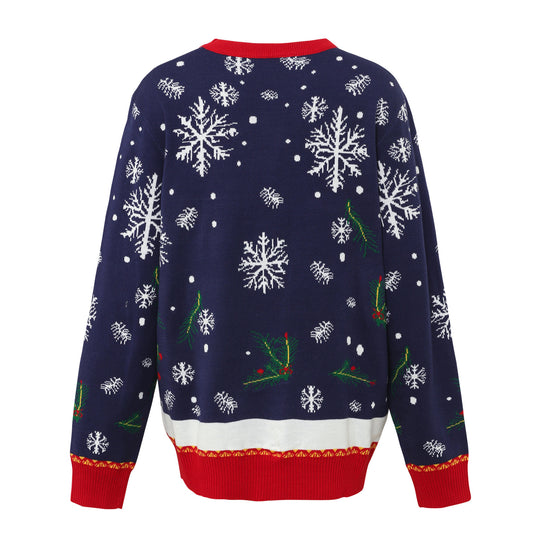 Unisex-Weihnachtspullover mit Rentier- und Baum-Jacquard